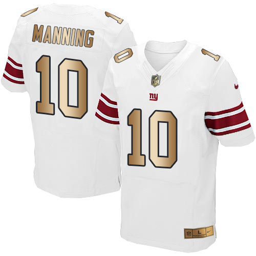 Nike Giants #10 Eli Manning White Men's Stitched NFL Elite Gold Jersey - Click Image to Close